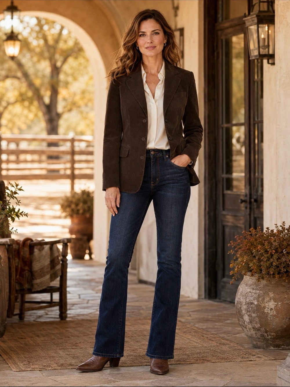 Rafaella Brown Corduroy Blazer Tailored Western Equestrian Size 14